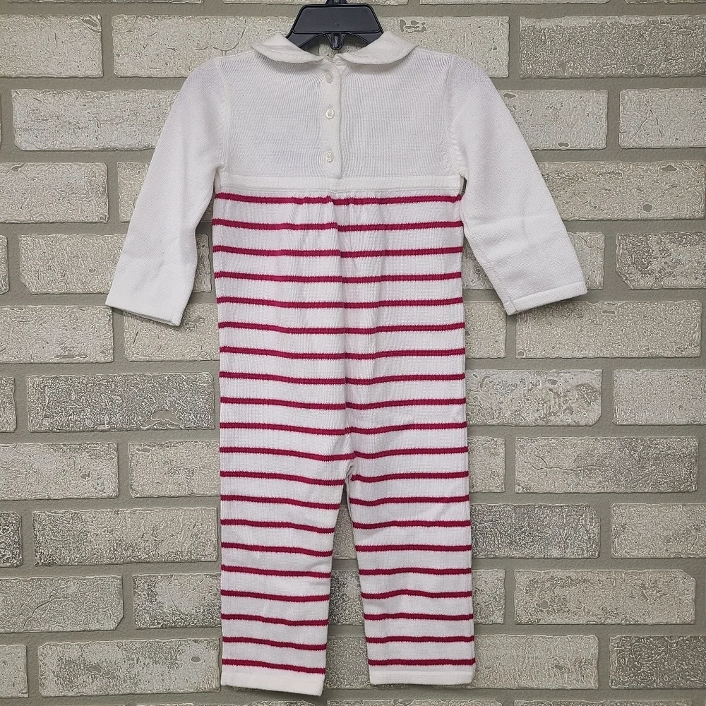 Janie and Jack Cotton White Pink Striped One Piece Knit Outfit Size 12-18 Months